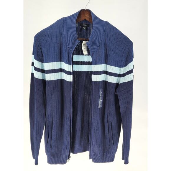 NWT Alfani Mens Blue Stripe Full-Zip Cardigan Sweater 2XL Preppy Modern Casual - Picture 5 of 10
